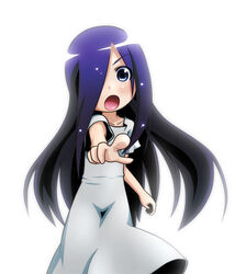  black_hair dress hair_over_one_eye long_hair point sadako the_ring trap white_dress yamamura_sadako 