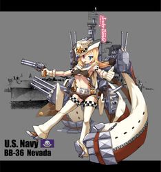  absurdres armpits belt black_panties blonde_hair blue_eyes blush breasts cannon cape chains character_name commentary_request covered_nipples cowboy_hat dice female flag_of_the_united_states_navy full_body gloves grin gun handgun hat heterochromia highres holding holding_gun holding_weapon looking_at_viewer machinery mechanical_arms medium_breasts midriff military military_vehicle nevada_(mod)_(warship_girls_r) nevada_(warship_girls_r) official_art panties photo_background photoshop_(medium) propeller radar red_eyes revolver rigging ship single_mechanical_arm sirills smile solo star_(symbol) teeth thighhighs thumbs_up trigger_discipline turret underwear vehicle_and_personification warship warship_girls_r watercraft weapon white_cape white_gloves white_hat white_thighhighs 