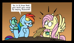  beverage bobthedalek container cup dialogue duo english_text equid equine female feral fluttershy_(mlp) friendship_is_magic hair hasbro hi_res humor mammal multicolored_hair my_little_pony mythological_creature mythological_equine mythology pegasus pink_hair rainbow_dash_(mlp) rainbow_hair saucer simple_background spit-take surprise tea tea_cup teapot text wide_eyed wings 