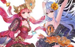  2girls blue_hair breasts cleavage hair_ornament highres long_hair looking_at_viewer multiple_girls red_eyes red_hair rocbouquet_(saga) romancing_saga_2 romancing_saga_re;universe saga user_aynn2422 