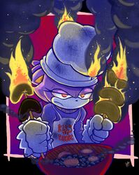  2015 annoyed anthro avoid_posting blaze_the_cat chef_hat clothing evenytron felid feline female fire food gloves handwear hat headgear headwear hi_res mammal sega smoke solo sonic_the_hedgehog_(series) 