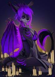  absurd_res alexandradane anthro candle female hair hi_res horn purple_eyes purple_hair stripes wings 