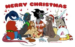  arthropod bear bell bovid brown_body brown_fur caprine changeling christmas christmas_clothing christmas_headwear christmas_sweater christmas_topwear clothing cozy_glow_(mlp) discord_(mlp) equid equine fan_character fangs female feral friendship_is_magic fur goat green_eyes green_sclera grey_body grey_fur grogar_(mlp) hasbro hat headgear headwear heart_symbol hi_res holidays king_sombra_(mlp) long_tail male mammal mask my_little_pony mythological_creature mythological_equine mythology parch_well_(oc) pegasus pink_body pink_fur pinkie_pie_(mlp) queen_chrysalis_(mlp) red_(redxbacon) red_eyes redxbacon santa_hat scarf short snow_globe sweater tail teeth topwear toy wings 