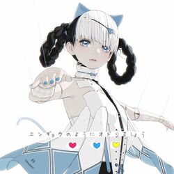  android animal_ears argyle arm_markings ballerina ballet bambinata:_vitrum_(punishing:_gray_raven) bambinata_(punishing:_gray_raven) bare_arms bare_shoulders black_hair blue_eyes blue_nails blunt_bangs braided_hair_rings cat_ears cat_girl collar commentary_request d.k dancing detached_collar doll_joints female flat_chest freckles frilled_collar frills hair_ornament heart heart-shaped_pupils heart_hair_ornament joints light_blush lips looking_at_viewer marionette mechanical_arms mechanical_parts multicolored_hair nail_polish petite punishing:_gray_raven puppet puppet_strings seams simple_background solo symbol-shaped_pupils translation_request two-tone_hair upper_body white_background white_hair 