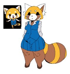  aggretsuko ailurid aliasing anthro belly black_eyes black_nose blue_bottomwear blue_clothing blue_dress_shirt blue_shirt blue_skirt blue_topwear bottomwear breasts brown_body brown_fur clothed clothing digital_media_(artwork) dress_shirt empty_eyes eyebrows eyelashes female fur hi_res mammal markings medium_breasts multicolored_body multicolored_fur open_mouth overweight overweight_anthro overweight_female pear-shaped_figure red_panda reference_image retsuko rottenarmor sanrio shirt simple_background skirt snout solo standing striped_markings striped_tail stripes tail tail_markings thick_thighs topwear white_background white_body white_fur wide_hips yellow_body yellow_fur 