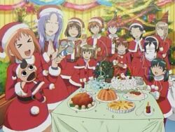  6+girls anime_screenshot blonde_hair christmas cyndi_manabe everyone ginga_kuon gokujou_seitokai hida_sayuri hisakawa_maachi ichikawa_mayura jinguuji_kanade katsura_minamo katsura_seina kinjou_nanaho multiple_girls pantyhose randou_rino tsunomoto_rein 