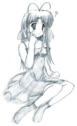  antenna_hair aoba_kozue artist_request blue_theme female kanazawa_nanako long_hair lowres mahoraba monochrome socks solo 