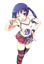  :p ;p asymmetrical_legwear bird blue_eyes blue_hair blush bra_strap bracelet camisole fashion female hair_ornament hand_on_own_hip jewelry leaning_forward long_hair mifumi_takafumi mismatched_legwear mizuki_mana one_eye_closed penguin skirt solo strap_slip striped_clothes striped_thighhighs thighhighs tongue tongue_out twintails white_album white_album_(series) yoshio_(leaf) zettai_ryouiki 