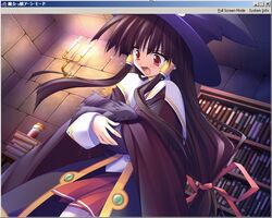  black_hair candle cape cauldron_(majokko) dragon female game_cg game_screenshot hair_ribbon hair_tubes hat indoors komatsu_eiji long_hair long_sleeves majokko_a_la_mode open_mouth pantyhose red_eyes ribbon rydia_arsenal school_uniform solo tress_ribbon very_long_hair window_(computing) witch witch_hat 