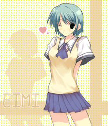  character_name comic_party female heart one_eye_closed ooba_eimi photoshop_(medium) pleated_skirt school_uniform shadow skirt smile solo sweater sweater_vest vest yaegashi_nan 