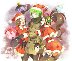  2boys arm_grab baniricchi black_(pokemon) blush brown_hair christmas chry_(112ch) closed_eyes closed_eyes coat deerling english green_eyes hair_ornament hat lampent long_hair multiple_boys munna n_(pokemon) open_mouth pixiv_thumbnail pokemon pokemon_(game) pokemon_black_and_white pokemon_bw ponytail ranpuraa resized santa_costume santa_hat scarf shikijika short_hair smile thighhighs touko_(pokemon) touko_(pokemon) touya_(pokemon) vanillish yellow_eyes 