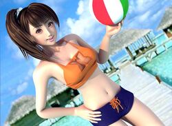  3d ball beach bikini day female flear incise_soul m-rs ocean orange_bikini outdoors ponytail solo swimsuit 