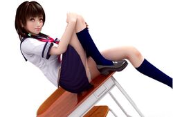  3d classroom desk female flear incise_soul legs lips m-rs panties pantyshot school_desk school_uniform socks solo underwear 