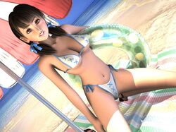  3d beach bikini day female flear high_heels incise_soul m-rs ocean outdoors sandals shoes solo swimsuit twintails 