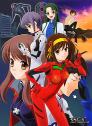  2boys 4girls akagi_ritsuko akagi_ritsuko_(cosplay) asahina_mikuru ayanami_rei ayanami_rei_(cosplay) brown_hair celestial_(suzumiya_haruhi) cosplay crossover ikari_shinji ikari_shinji_(cosplay) interface_headset katsuragi_misato katsuragi_misato_(cosplay) koizumi_itsuki kyon multiple_boys multiple_girls nagato_yuki nagisa_kaworu nagisa_kaworu_(cosplay) neon_genesis_evangelion parody plugsuit shirotsumekusa short_hair souryuu_asuka_langley souryuu_asuka_langley_(cosplay) suzumiya_haruhi suzumiya_haruhi_no_yuuutsu tsuruya 