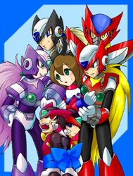  6+boys alternate_color android angry artist_request back-to-back bad_anatomy black_zero_(mega_man) blonde_hair blue_eyes bound bow brown_hair dark_persona everyone female green_eyes hand_on_own_hip hug iris_(mega_man) long_hair mega_man_(series) mega_man_battle_network_(series) mega_man_network_transmission mega_man_x4 mega_man_x6 mega_man_x_(series) mega_man_zero_(series) mega_man_zero_3 multiple_boys multiple_persona omega_(mega_man) open_mouth pink_hair ponytail purple_eyes purple_hair red_eyes robot short_hair smile tied_up_(nonsexual) time_paradox very_long_hair yellow_eyes zero(z)_(mega_man) zero.exe_(mega_man) zero_(mega_man) zero_nightmare_(mega_man) 