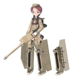  character_request female glasses konami_mecha_musume mecha_musume military military_vehicle motor_vehicle shimada_fumikane simple_background solo standing sturmgeschutz_iii tank white_background world_war_ii 