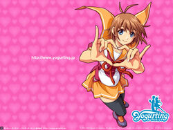  anna_(yogurting) antenna_hair artist_request black_thighhighs blue_eyes brown_hair capelet closed_mouth company_name copyright_name copyright_notice female hands_up heart heart_background heart_hands highres logo looking_at_viewer neck_ribbon orange_capelet orange_skirt pink_background puffy_short_sleeves puffy_sleeves purple_footwear purple_shirt red_ribbon ribbon shirt shoes short_hair short_sleeves skirt smile solo standing thighhighs two-tone_shirt web_address white_shirt yogurting zettai_ryouiki 