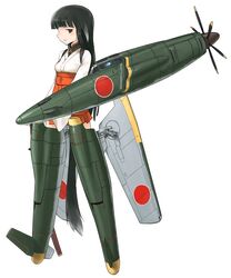  female j7w_shinden j7w_shinden_(personification) japanese_clothes konami_mecha_musume long_hair mecha_musume miko military shimada_fumikane simple_background solo tail world_war_ii 