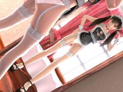  3d female flear high_heels incise_soul lace legs lips m-rs maid mirror sandals shoes solo thighhighs twintails 