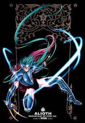  1boy alioth_epsilon_fenrir armor armored_boots black_background blue_hair boots claw_(weapon) full_body future_studio_(artist) gauntlets gloves male_focus saint_seiya simple_background solo tail weapon wolf_tail 