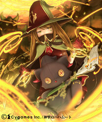  brown_hair buttons cape commentary_request female gloves hat long_hair photoshop_(medium) shingeki_no_bahamut ss39 stuffed_toy wand witch witch_hat 