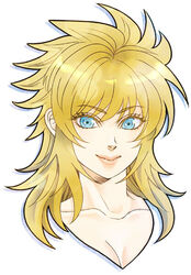  blonde_hair blue_eyes commentary_request female long_hair mermaid_thetis noe_(bkmnoo) portrait saint_seiya simple_background solo white_background 