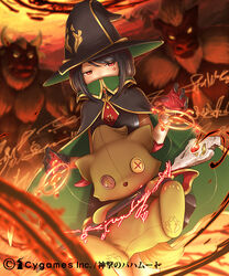  buttons cape commentary_request female gloves hat photoshop_(medium) red_eyes shingeki_no_bahamut ss39 stuffed_toy wand witch witch_hat 