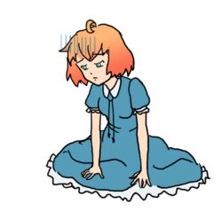  dress female green_eyes lowres momo-tan orange_hair radio_momoiro sad seastone self-upload short_hair solo transparent_background 