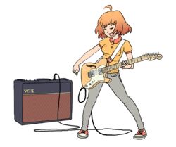  electric_guitar female fender_telecaster full_body guitar instrument momo-tan orange_hair radio_momoiro seastone self-upload short_hair smile solo transparent_background 