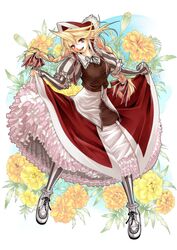  blonde_hair braid commentary_request cordelia_(saga) dress female flower highres kininaljaguar long_hair petticoat red_eyes saga saga_frontier_2 solo twin_braids 