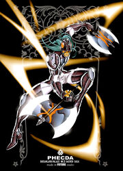  1boy armor armored_boots axe beard black_background blue_eyes blue_hair boots double-sided_axe dual_wielding facial_hair full_body future_studio_(artist) gauntlets gloves helmet holding long_hair male_focus phecda_gamma_thor saint_seiya simple_background solo weapon 