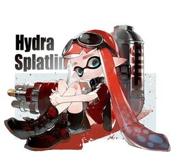  :| bandaid bandaid_on_leg bike_shorts bike_shorts_under_shorts black_footwear black_shorts blue_eyes blunt_bangs closed_mouth collar commentary english_commentary english_text expressionless eyewear_on_head female flat_chest goggles grey-framed_eyewear hugging_own_legs hydra_splatling_(splatoon) ink_tank_(splatoon) inkling inkling_girl inkling_player_character knees_up long_hair looking_at_viewer midriff_peek mixed-language_commentary pointy_ears red_hair red_shirt sentinel_ga_koku_ni_aru shirt shoes short_shorts short_sleeves shorts sidelocks sitting solo splatoon_(series) tentacle tentacle_hair twintails very_long_hair weapon_name 