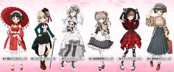  6+girls alisa_(girls_und_panzer) animal_ears ankle_strap apron artist_request bag bare_shoulders bird black_eyes black_hair black_nails black_shorts black_socks black_thighhighs blonde_hair blue_eyes blunt_bangs blunt_ends blush bob_cut boko_(girls_und_panzer) bow bowtie breasts briefcase brown_eyes brown_footwear brown_hair brown_shirt cane capelet card chains character_name checkered_clothes checkered_skirt chi-hatan_(emblem) cleavage_cutout cloche_hat clothing_cutout coattails corset detached_sleeves dress duck emblem fake_animal_ears flower frilled_apron frilled_dress frilled_shirt frills gauntlets girls_und_panzer girls_und_panzer_senshadou_daisakusen! gloves goth_fashion gothic_lolita gradient_background green_eyes green_jacket hair_between_eyes hairband hat hat_bow hat_flower hat_ribbon heart heart_print high-low_skirt high_heels highres holding holding_briefcase holding_cane holding_umbrella hood hooded_capelet hosomi_shizuko jacket japanese_clothes jewelry katyusha_(girls_und_panzer) lace-trimmed_dress lace-trimmed_legwear lace_trim layered_dress legs lolita_fashion lolita_hairband long_skirt long_sleeves looking_at_viewer mallard mika_(girls_und_panzer) mini_hat mob_cap multiple_girls nail_polish official_art oil-paper_umbrella one_eye_closed open_mouth panda pantyhose phoenix pink_background pinky_out plaid plaid_skirt playing_card pravda_(emblem) red_bow red_dress red_footwear red_nails red_skirt red_umbrella ribbon ring saunders_(emblem) second-party_source selection_university_(emblem) shimada_arisu shirt short_hair short_sleeves shorts shoulder_bag skirt skirt_hold sleeveless sleeveless_dress small_breasts smile socks sono_midoriko striped striped_bow stuffed_animal stuffed_toy swept_bangs tassel teddy_bear thighhighs thighs torn_clothes torn_thighhighs two-tone_dress two_side_up umbrella white_apron white_dress white_footwear white_gloves white_pantyhose white_shirt white_socks wide_sleeves yagasuri 