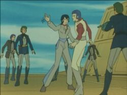  1980s_(style) 5boys animated animated bright_slap densetsu_kyojin_ideon female gije_zaral karala_ajiba lowres multiple_boys retro_artstyle slapping 