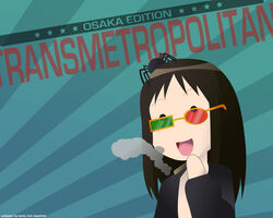  artist_request asymmetrical_eyewear azumanga_daiou bug crossover female formal fusion glasses heterochromatic_eyewear highres kasuga_ayumu parody simple_background smoking solo spider spider_jerusalem suit transmetropolitan 