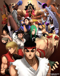  4girls 6+boys akuma_(street_fighter) alex_(street_fighter) ball bandages bare_shoulders barefoot belt bikini bikini_top_only black_eyes black_hair blonde_hair blue_eyes blush boots boxing_gloves bracelet breasts brown_eyes brown_hair bun_cover china_dress chinese_clothes chun-li cleavage coat dark_skin double_bun dougi dress dudley elasticity elbow_gloves elena_(street_fighter) everyone fingerless_gloves gill_(street_fighter) gloves glowing green_eyes hair_bun hat headband hugo_andore ibuki_(street_fighter) jewelry ken_masters kicking kunai long_hair makoto_(street_fighter) martial_arts_belt mask medium_breasts multiple_boys multiple_girls muscular necklace necro_(street_fighter) oro_(street_fighter) panties pantyhose pantyshot q_(street_fighter) red_eyes red_hair remy_(street_fighter) ring ryu_(ryu&#039;s_form_site) ryu_(street_fighter) sean_matsuda shirt shoes short_hair street_fighter street_fighter_iii_(series) stretching swimsuit thighhighs thighs trench_coat twelve underboob underwear urien very_dark_skin weapon white_hair yang_lee yun_lee 