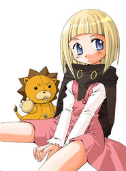  ayachin bleach blonde_hair blue_eyes female kon_(bleach) ririn short_hair sitting solo stuffed_animal stuffed_lion stuffed_toy 