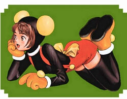  cosplay disney female full_body gouketsuji_ichizoku hananokouji_kurara mickey_mouse mickey_mouse_(cosplay) murata_range official_art solo thighhighs 