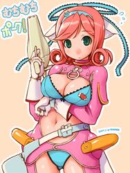  animal_ears barasoto_momo belt bra breasts cleavage female gloves green_eyes gun hairband large_breasts lingerie midriff muchi_muchi_pork panties pig_ears pink_hair shigatake solo underwear weapon 