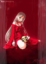  albino bare_shoulders elysion eri_(artist) female lafrenze long_hair red_eyes skull smile solo sound_horizon white_hair 