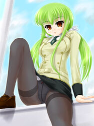  ashford_academy_school_uniform black_pantyhose c.c. code_geass crotch_seam female green_hair katsuragi_niya long_hair miniskirt panties panties_under_pantyhose pantyhose pencil_skirt photoshop_(medium) school_uniform skirt solo thighband_pantyhose underwear 