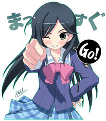  bow etou_mei female gakuen_utopia_manabi_straight! kantoku massugu_go photoshop_(medium) pink_bow plaid plaid_skirt school_uniform seiou_gakuen_school_uniform skirt solo 