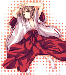  brown_hair character_request fear_drive female flat_chest hakama hakama_skirt japanese_clothes miko photoshop_(medium) red_hakama shimakaze_(soundz_of_bell) skirt solo yellow_eyes 