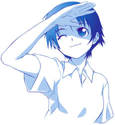  blue_theme female hands konno_makoto monochrome solo toki_wo_kakeru_shoujo upper_body yamaguchi_homupe 