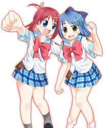  2girls amamiya_manami bow gakuen_utopia_manabi_straight! hubrael inamori_mika massugu_go multiple_girls photoshop_(medium) pink_bow plaid plaid_skirt school_uniform seiou_gakuen_school_uniform skirt socks 