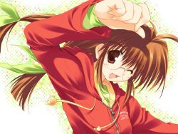  blush brown_hair comic_party glasses inagawa_yuu kansai leaf mitsumi_misato oerba_yun_fang red_eyes twintails 