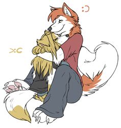  avoid_posting canid canine duo hindpaw hug keihound keihound_(character) mammal paws romantic romantic_ambiance romantic_couple smile unrequited_love unwelcome 