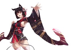  :d agovitch animal_ears armpits azur_lane bad_id bad_pixiv_id bell black_hair black_kimono blush breasts clenched_hand covered_nipples cowboy_shot female floral_print furisode groin hair_ornament head_tilt highres japanese_clothes jingle_bell kimono kimono_skirt large_breasts long_sleeves looking_at_viewer no_panties oerba_yun_fang open_mouth outstretched_arm short_hair short_kimono sideless_kimono simple_background skindentation smile solo standing thighhighs white_background white_thighhighs yamashiro_(azur_lane) 