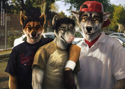  2004 anthro backwards_baseball_cap backwards_hat baseball_cap canid canine canis clothing domestic_dog domestic_ferret ear_piercing fangs fox group hat headgear headwear high_school kannos male mammal mustelid musteline nightmare_fuel photo_background photography_(artwork) photorealism piercing pink_nose school teeth true_musteline weasel young young_anthro young_male 